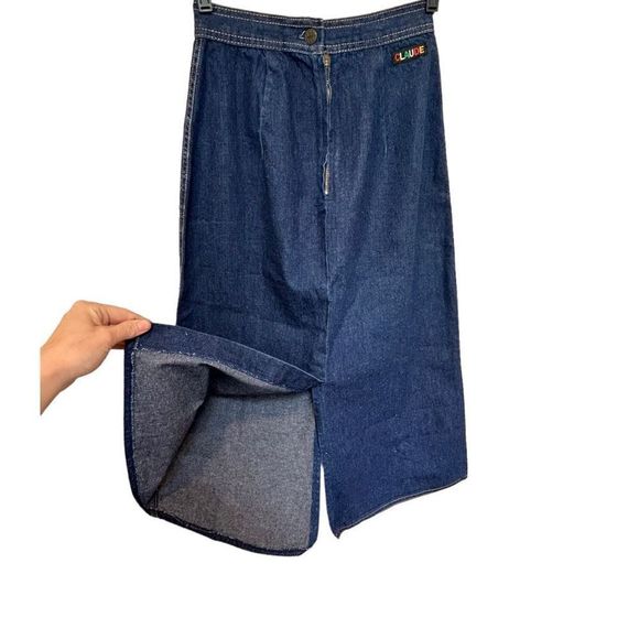Vintage Claude Women's Back & Mid Slit Midi A-line Denim Skirt Blue Size 7/8 - Picture 10 of 16